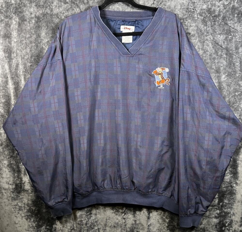 Vintage Disney Store Tigger Golf Windbreaker Jacket XXL Plaid Pullover 90s